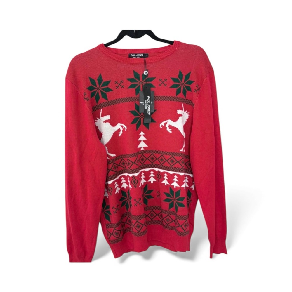 Paul Jones Christmas Sweater Unicorn Snowflake Crewneck NWT